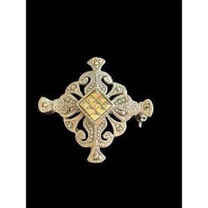 Small Sterling Silver Marcasite 1” Lapel Collar Pin Brooch 925 Vtg